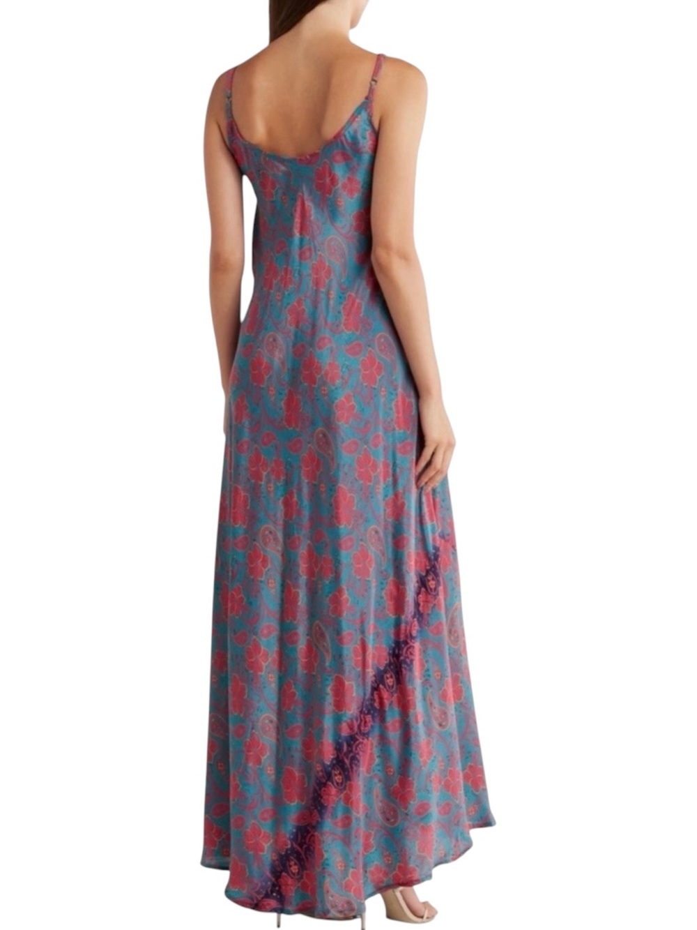 La Fiorentina Teal Pink Paisley Floral Maxi Dress Boho Resort Slip NWT Large - Picture 2 of 11